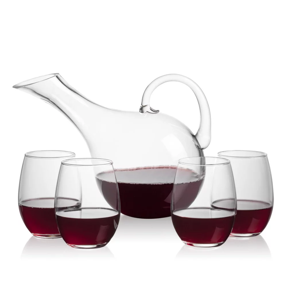 Medford Carafe & 4 Stemless Wine