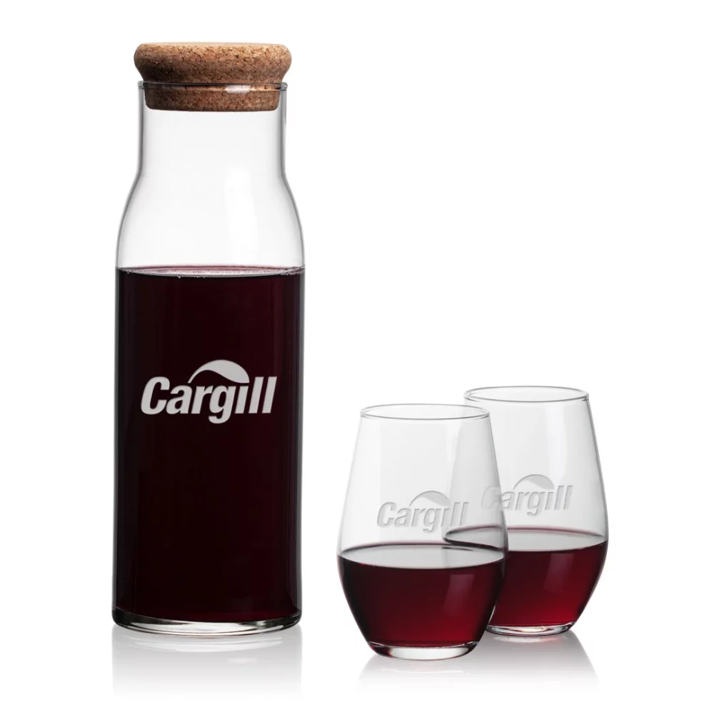 Carafe Aviston et 2 verres à vin sans pied Vale