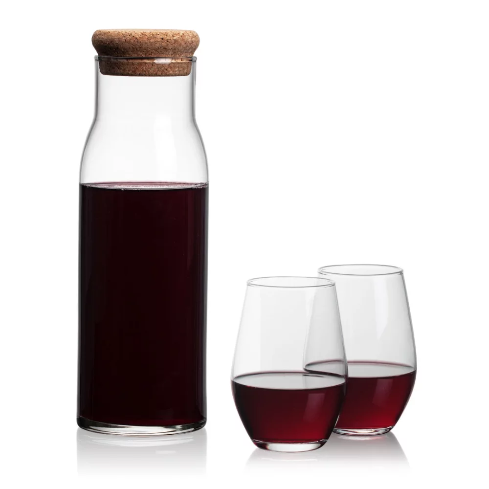 Carafe Aviston et 2 verres à vin sans pied Vale