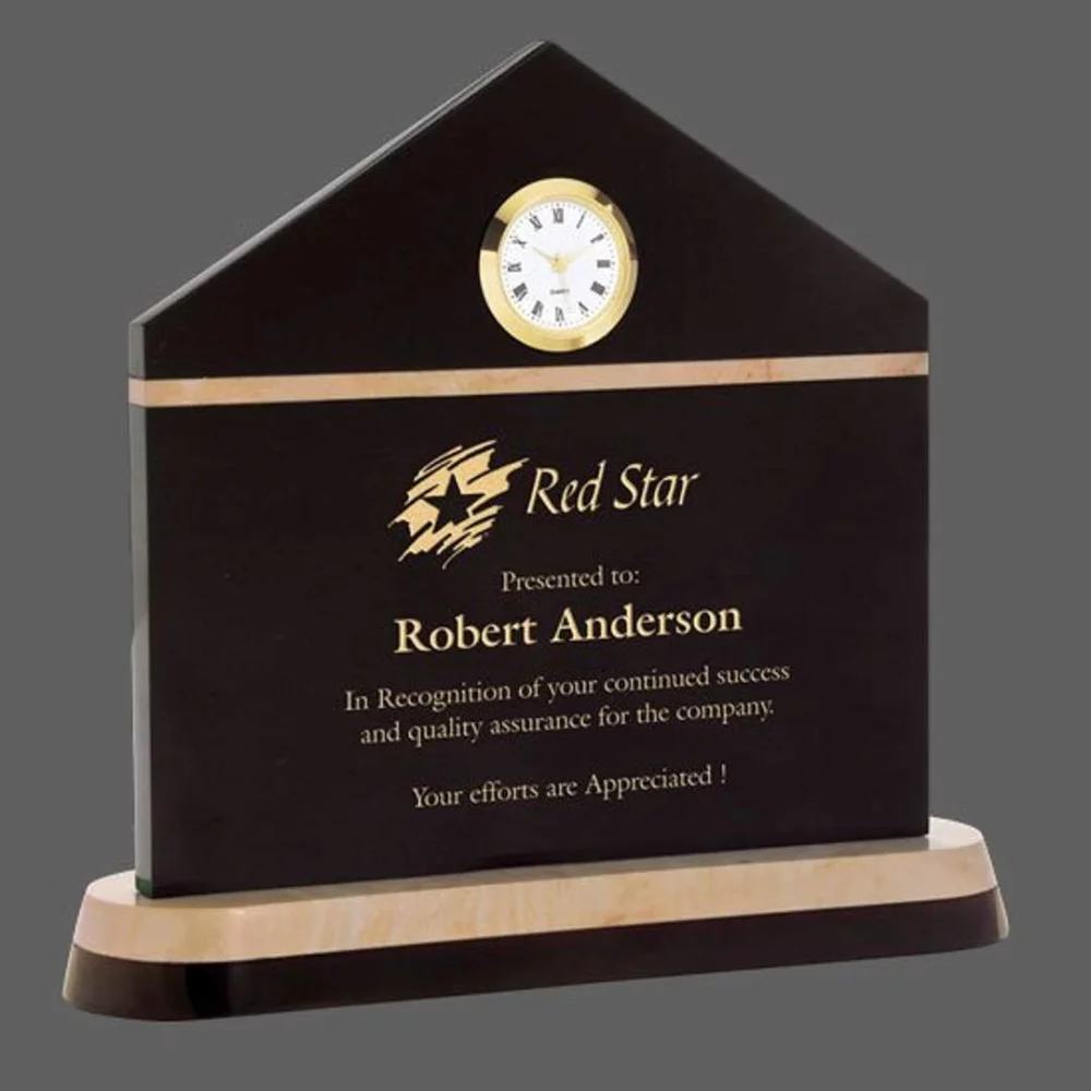 Camborne Clock - Black/Botocino Marble 8"