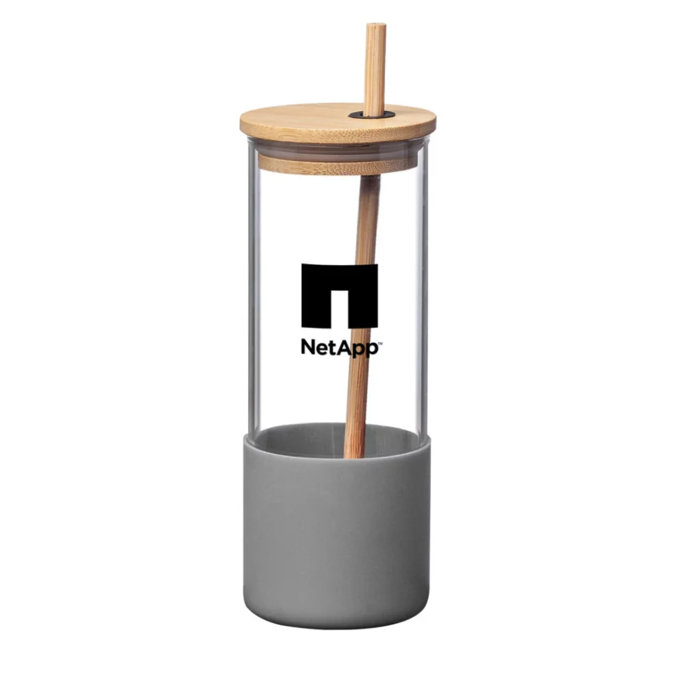 Shanti Borosilicate Tumbler w/Bamboo Lid/Straw - 17oz Grey