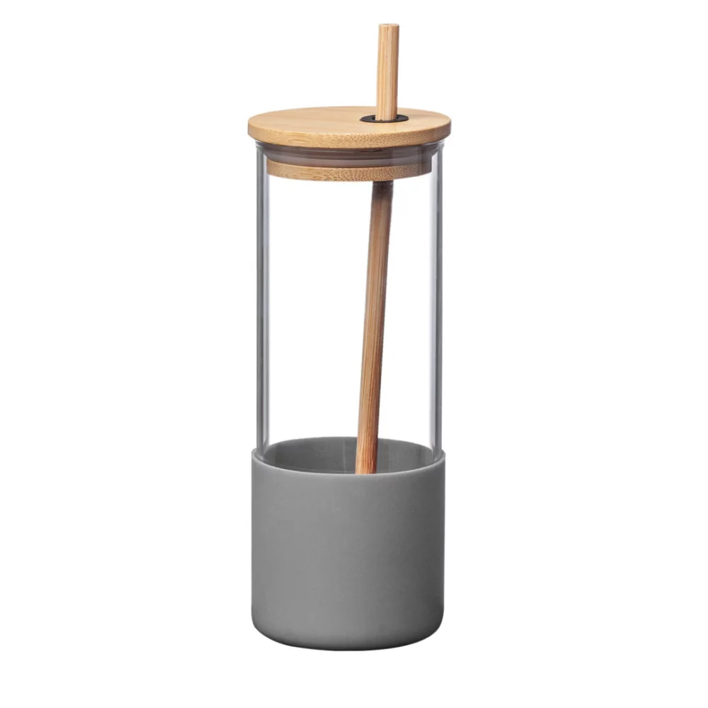 Shanti Borosilicate Tumbler w/Bamboo Lid/Straw - 17oz Grey