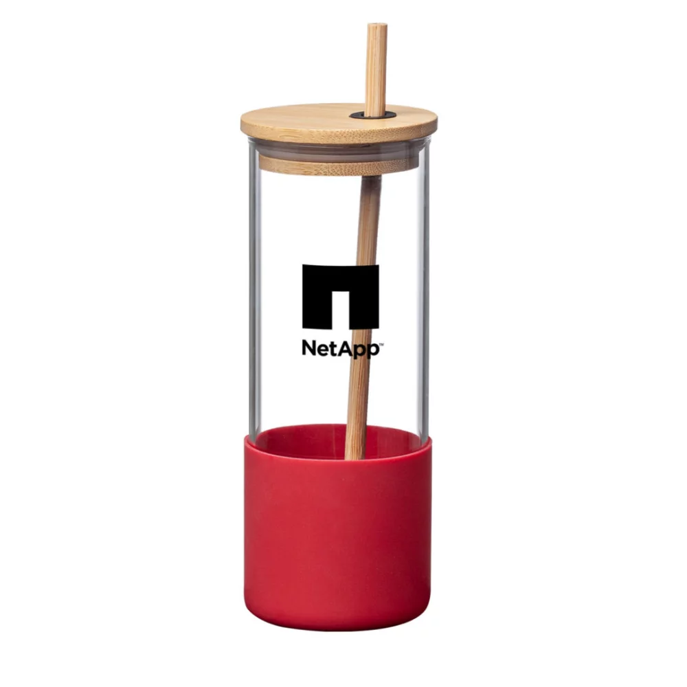 Verre Shanti en borosilicate avec couvercle/paille en bambou - 17 oz Rouge