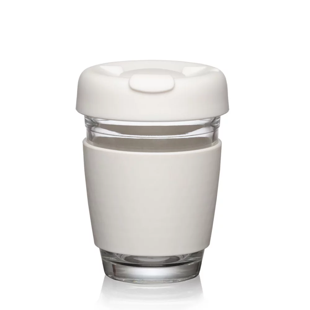 Retiro Borosilicate Glass Tumbler w/Silicone Lid - 8oz White