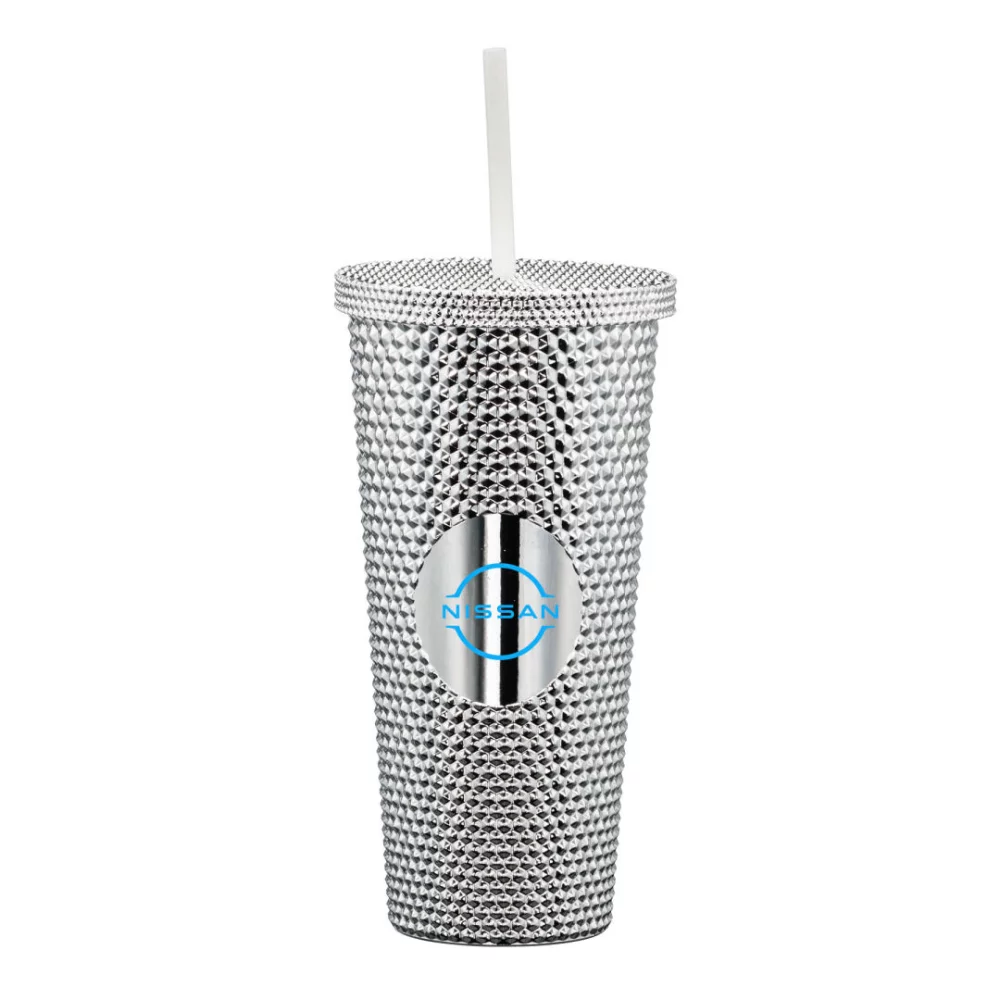 Crenshaw Textured Tumbler w/Straw - 21oz Silver