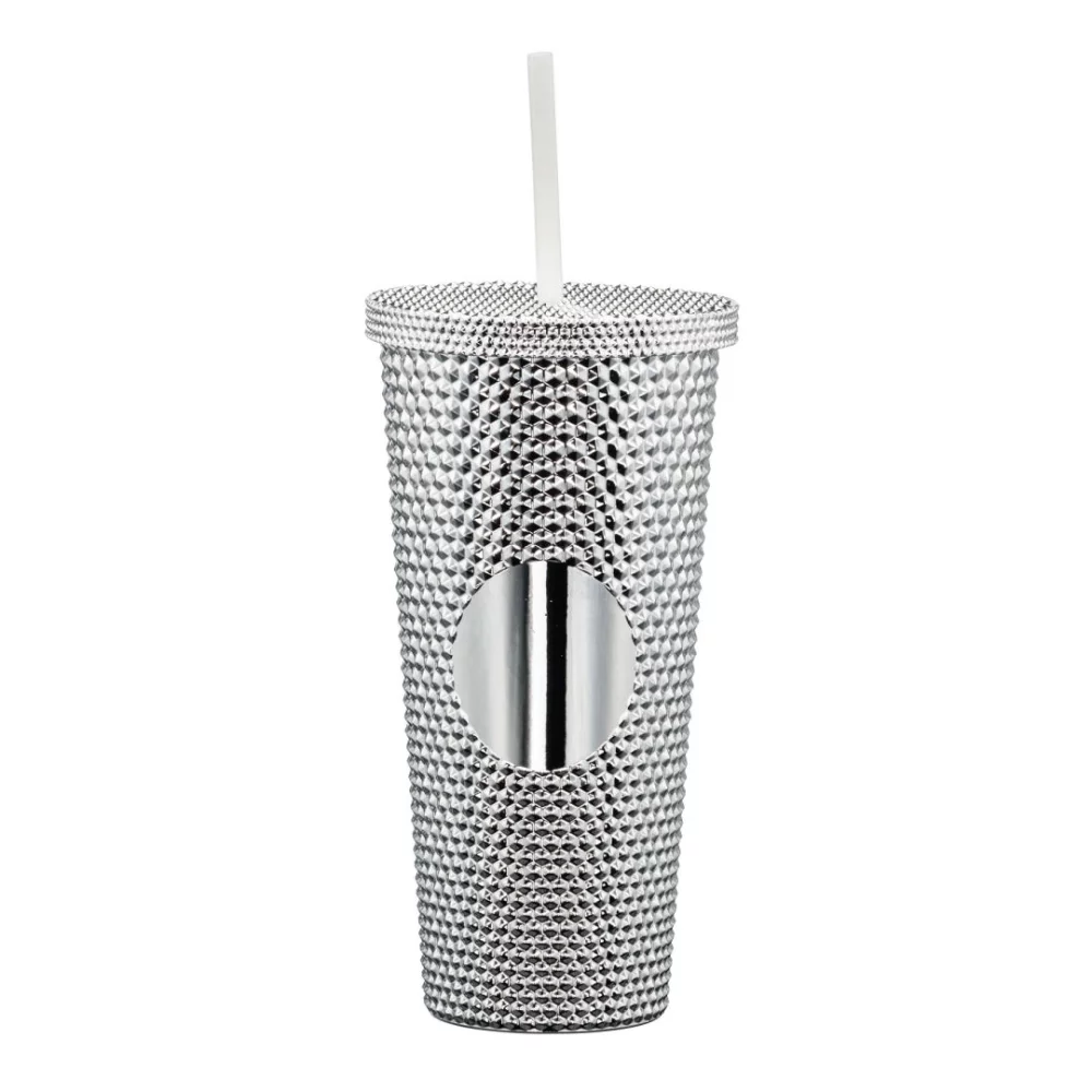 Gobelet texturé Crenshaw avec paille - 21 oz argent