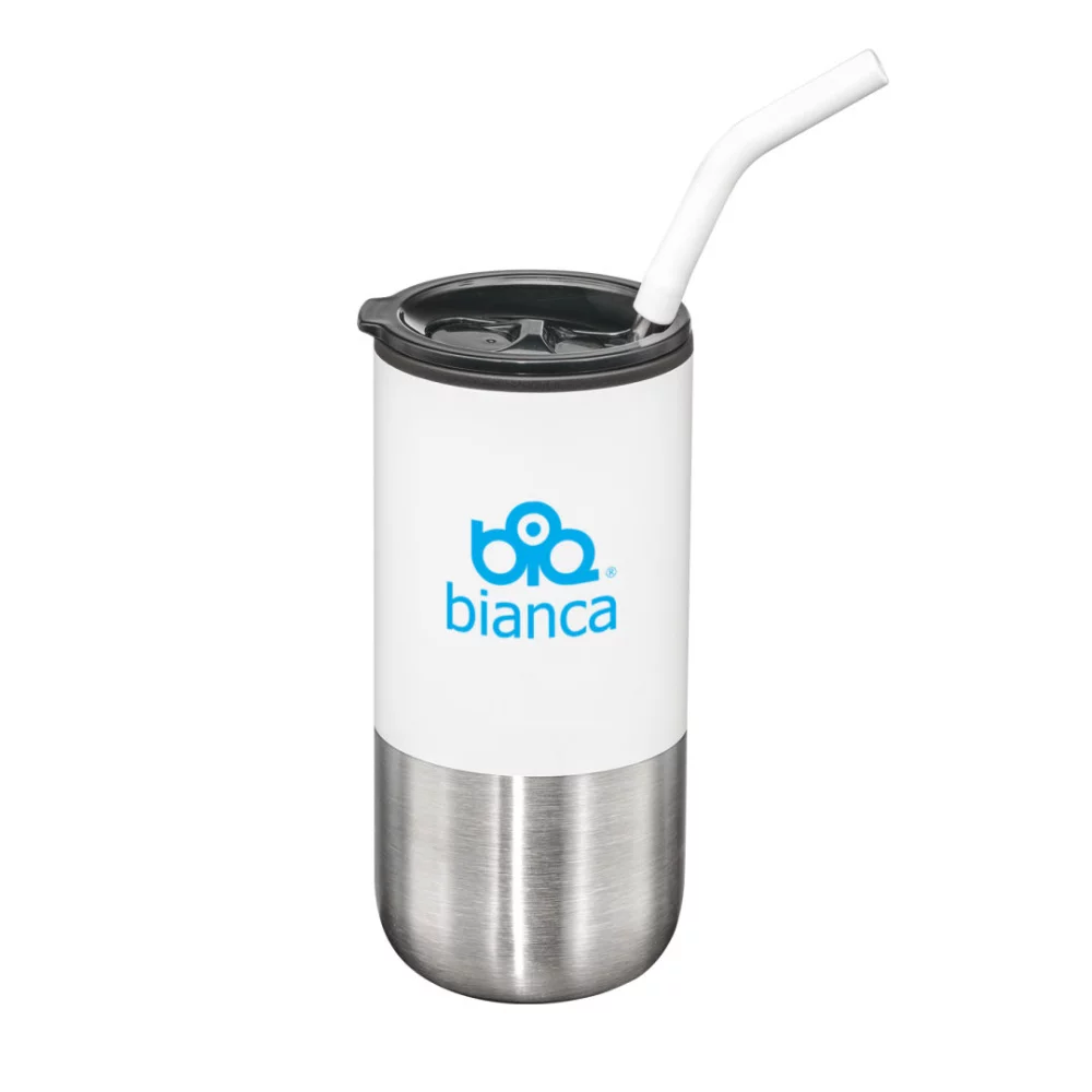 Gobelet double paroi en acier inoxydable Bondi avec paille - 18 oz blanc