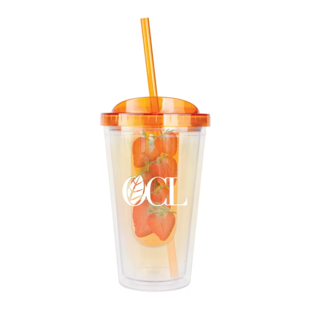 The Infuser Double Walled w/Straw - 16oz Orange