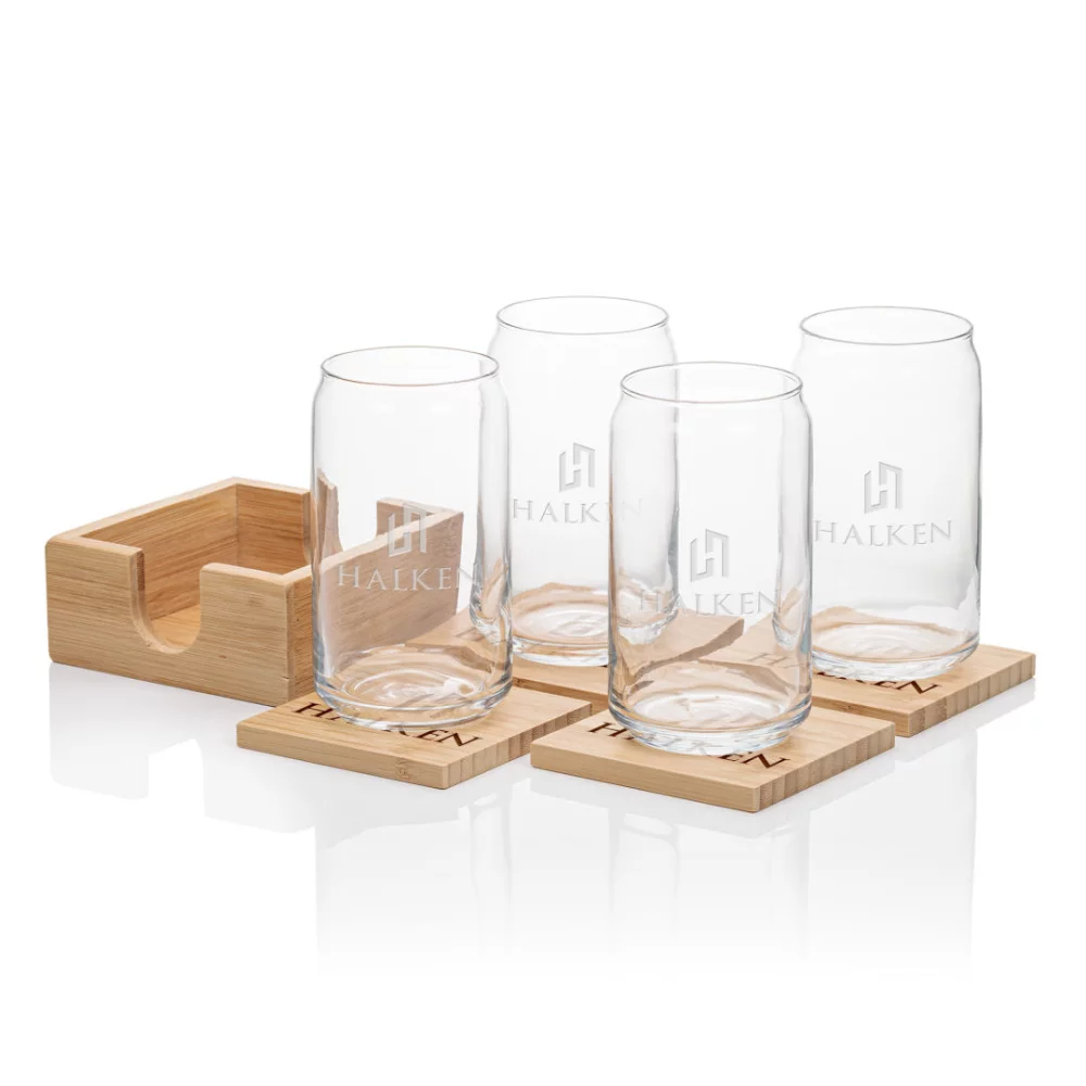 Beer Can Glass/Coaster Gift Set for 4
