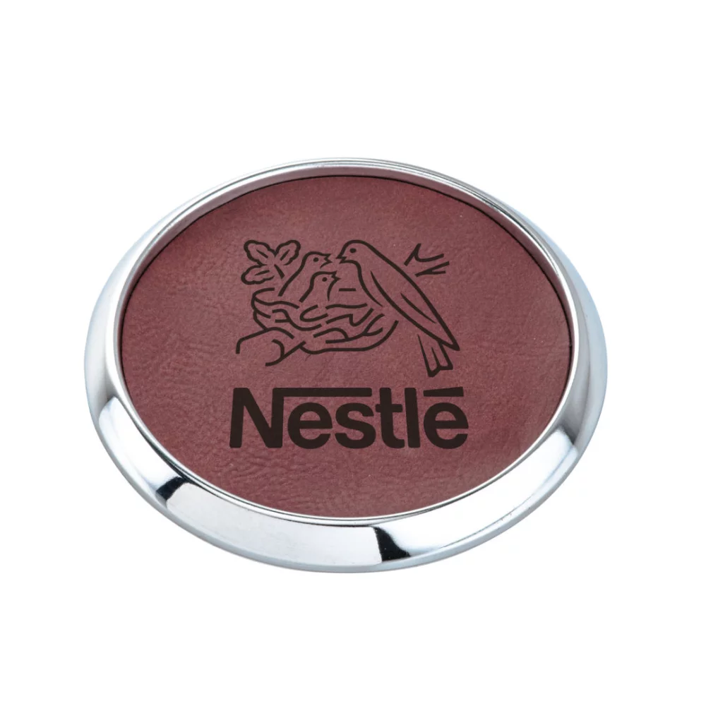 Danville Coaster - 4" Silver/Leatherette