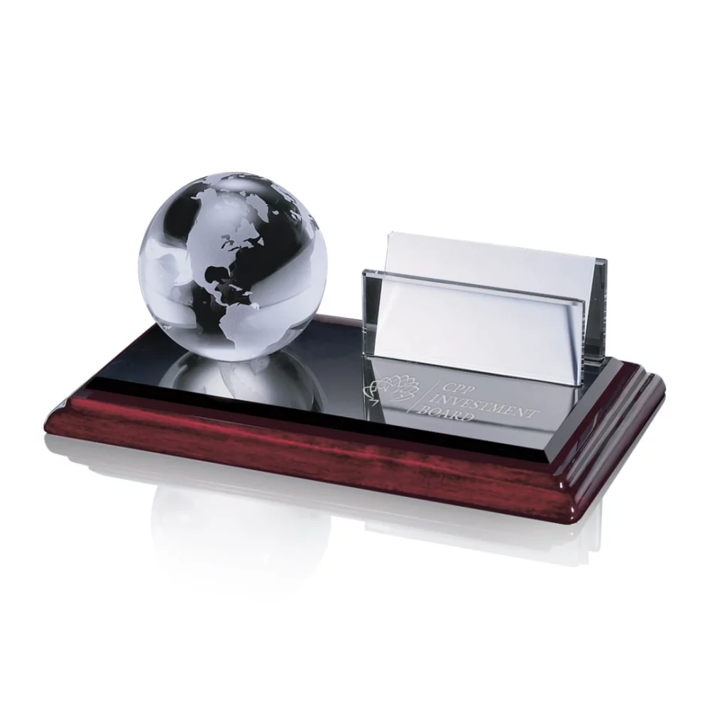 Porte-cartes de visite - Globe sur bois de rose
