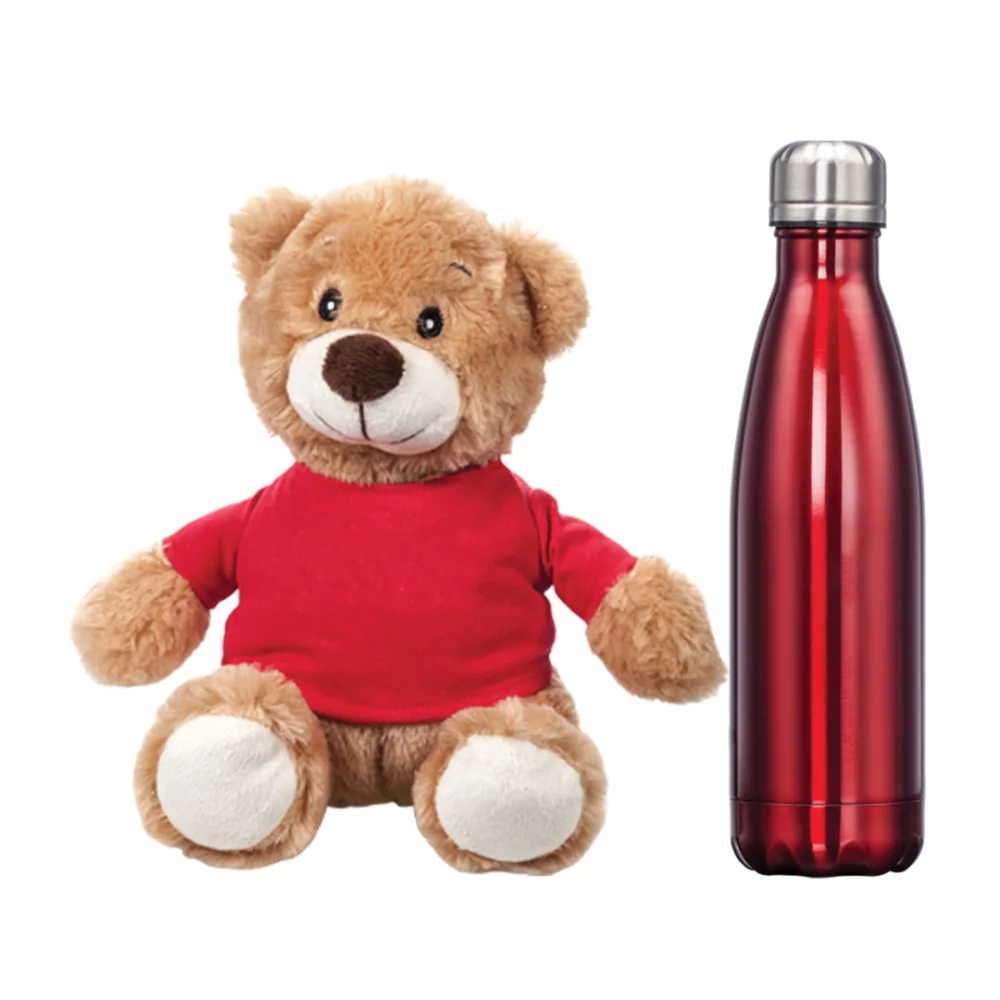 Chester Teddy Bear/Bottle Gift Set - Red