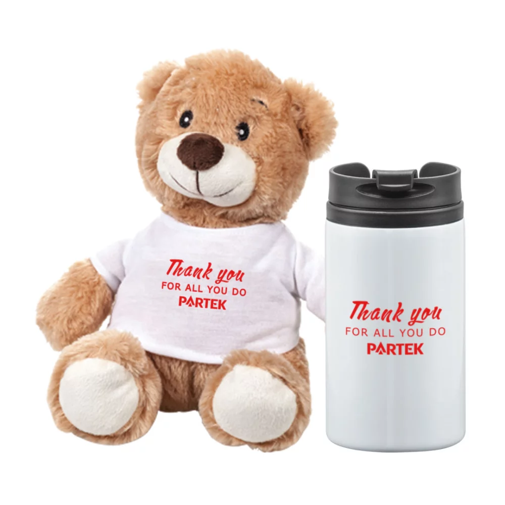Chester Teddy Bear/Tumbler Gift Set - White