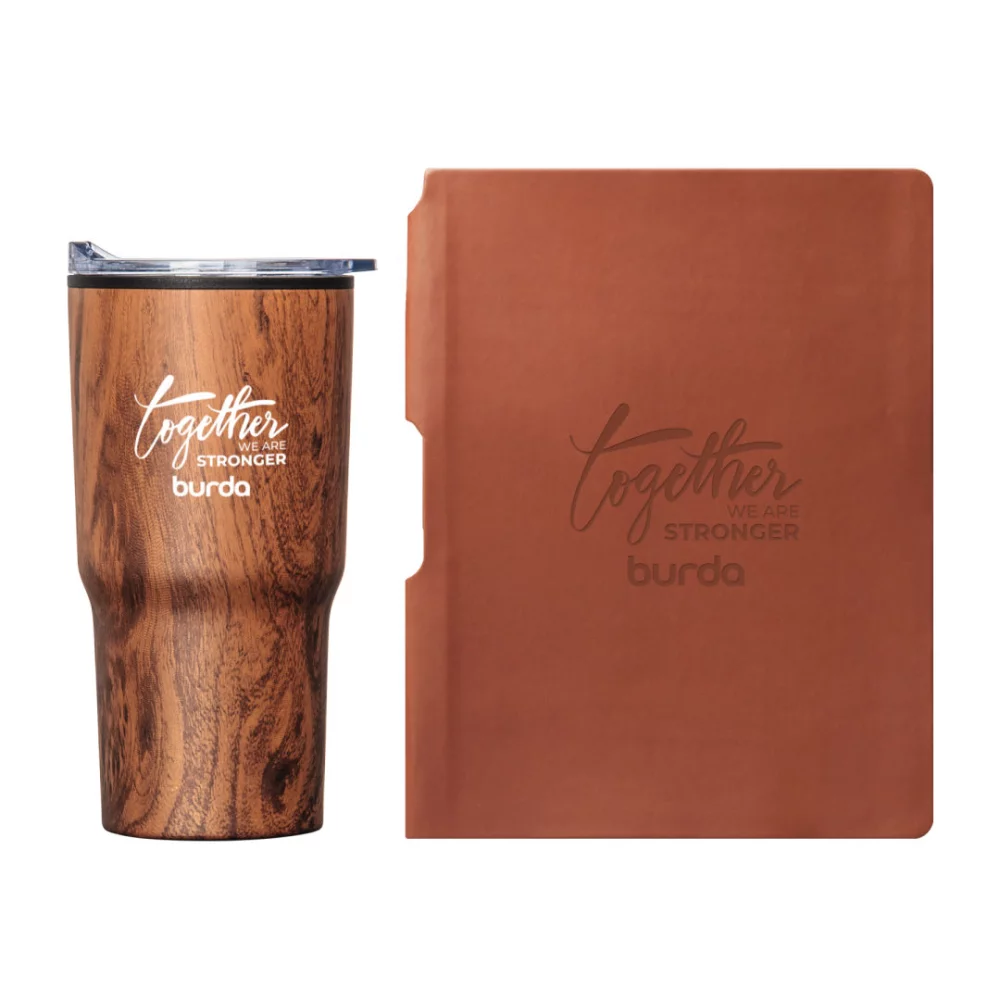 Ensemble cadeau Eccolo® Groove Journal/Bexley Tumbler - Grain de bois