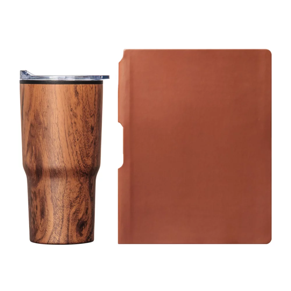 Ensemble cadeau Eccolo® Groove Journal/Bexley Tumbler - Grain de bois