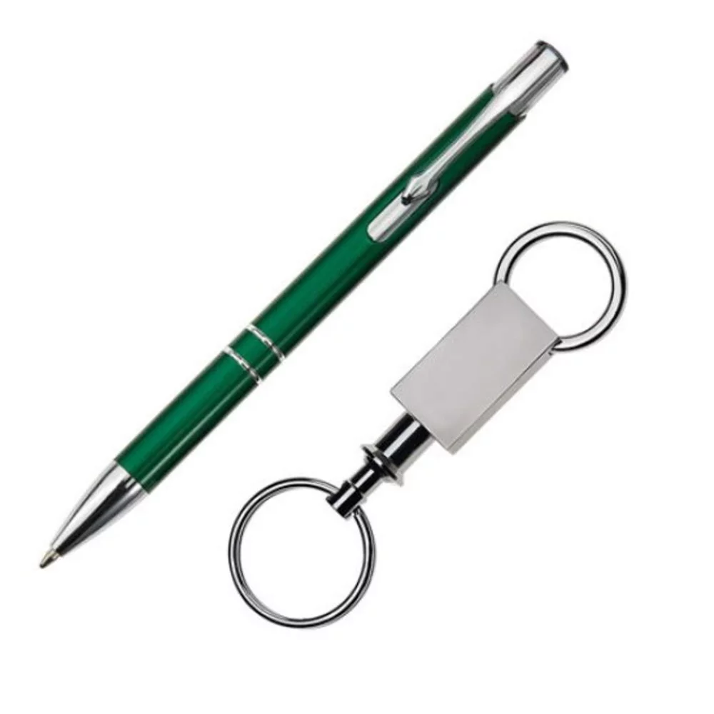Ensemble cadeau stylo à clic/porte-clés - Vert