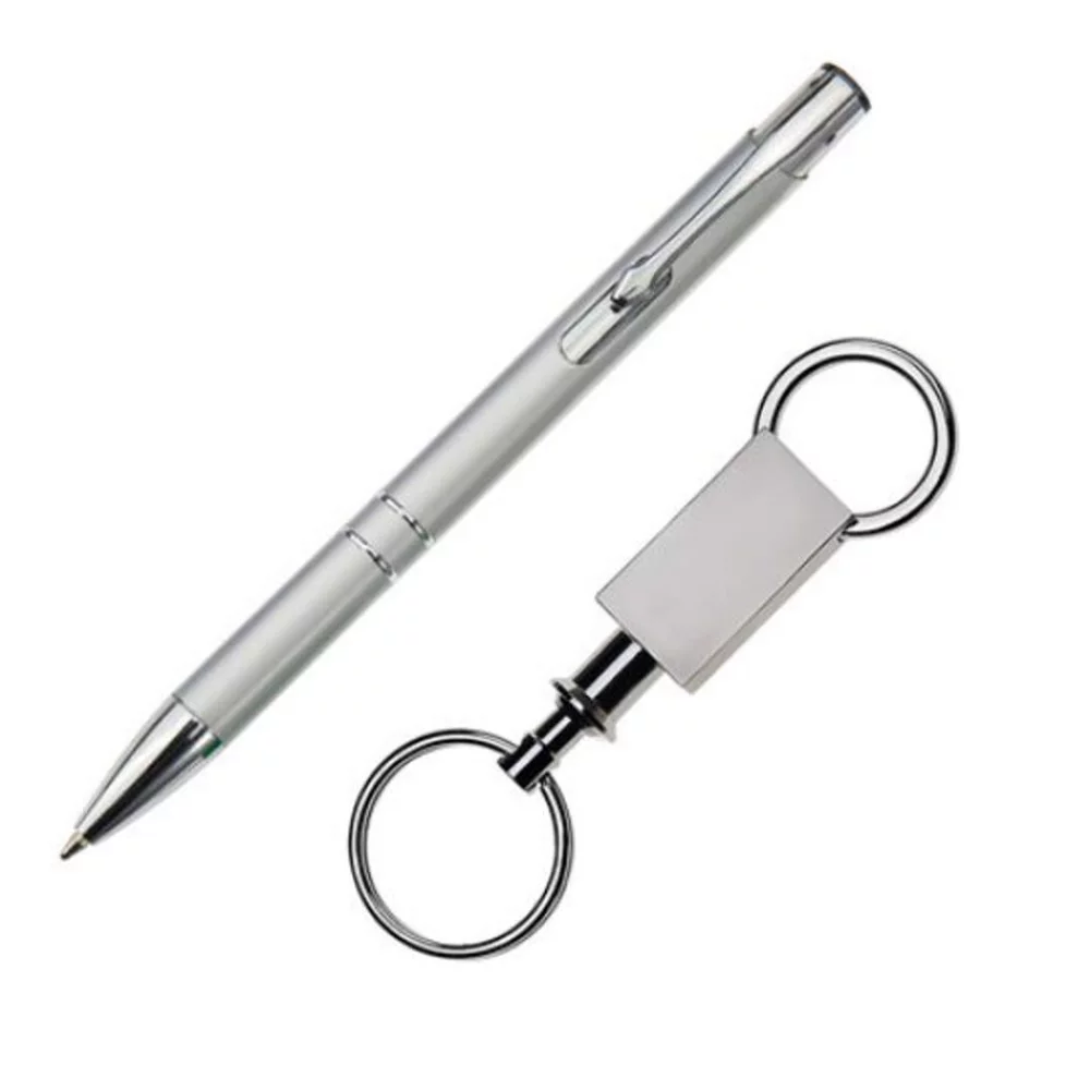 Ensemble cadeau stylo à clic/porte-clés - Argent