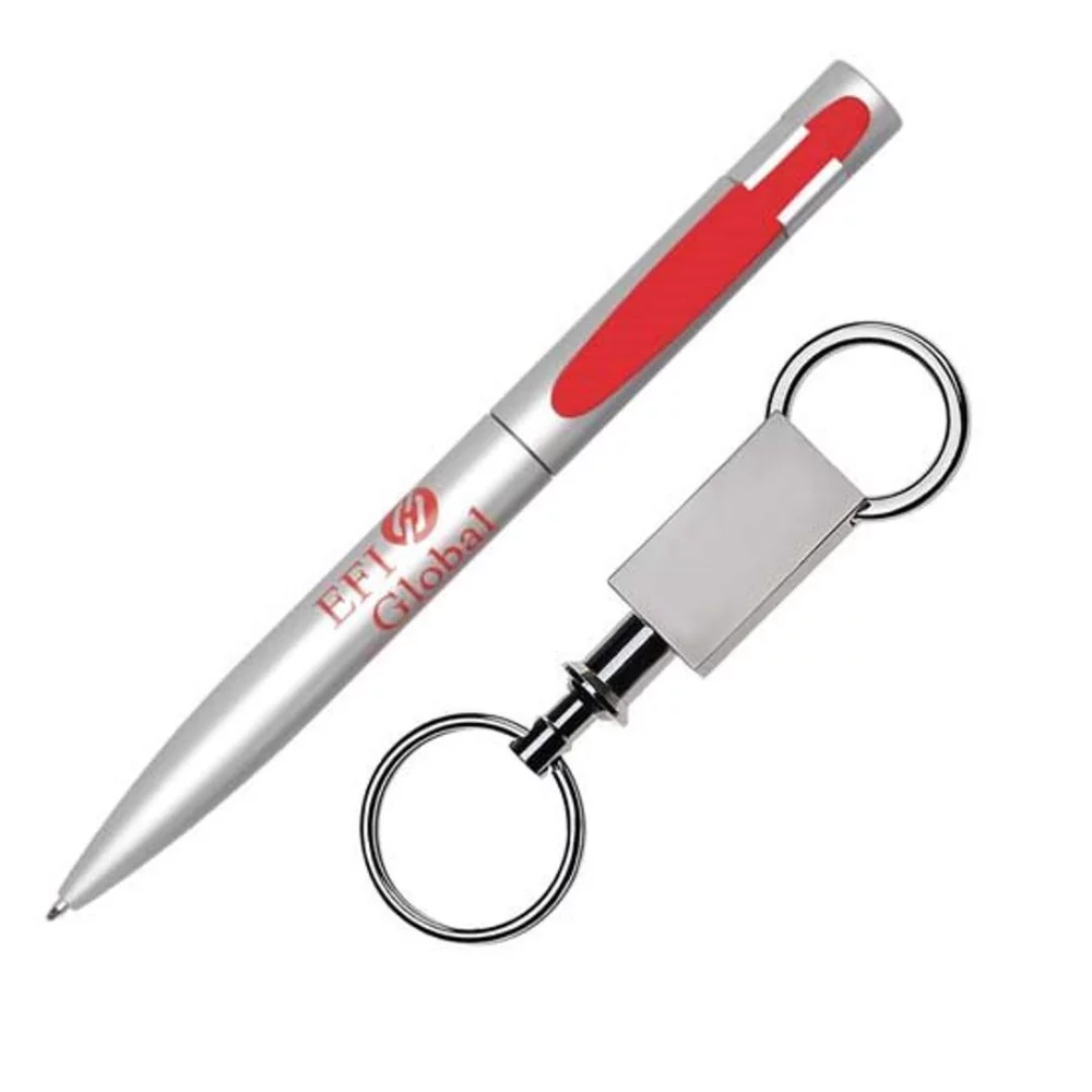 Ensemble cadeau Harmony stylo/porte-clés - Argent/Rouge