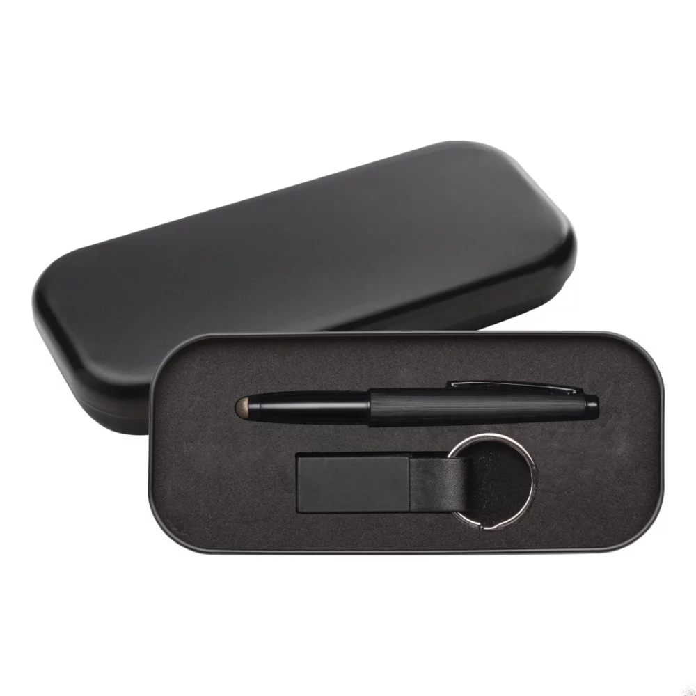 Ensemble cadeau Scorpio stylo/stylet/porte-clés - Noir