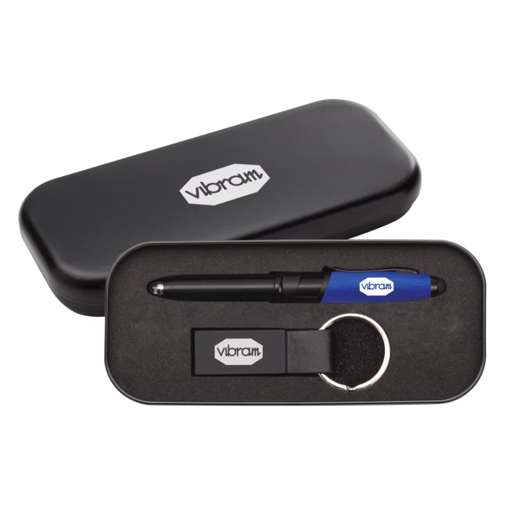Ensemble cadeau Nano stylo/stylet/porte-clés - Bleu