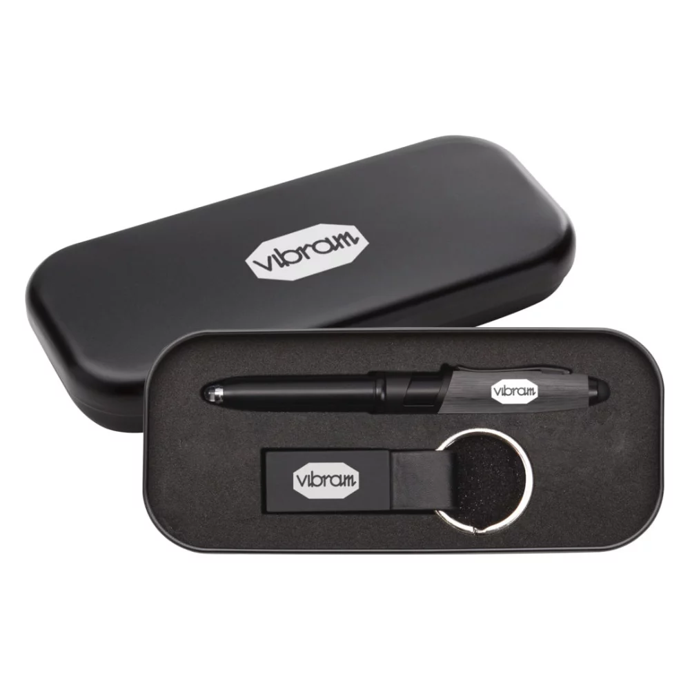 Ensemble cadeau Nano stylo/stylet/porte-clés - Métal gris anthracite