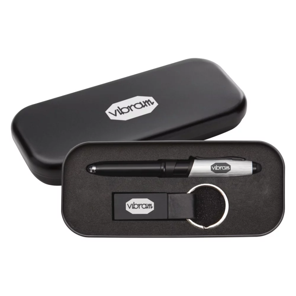 Ensemble cadeau Nano stylo/stylet/porte-clés - Argent