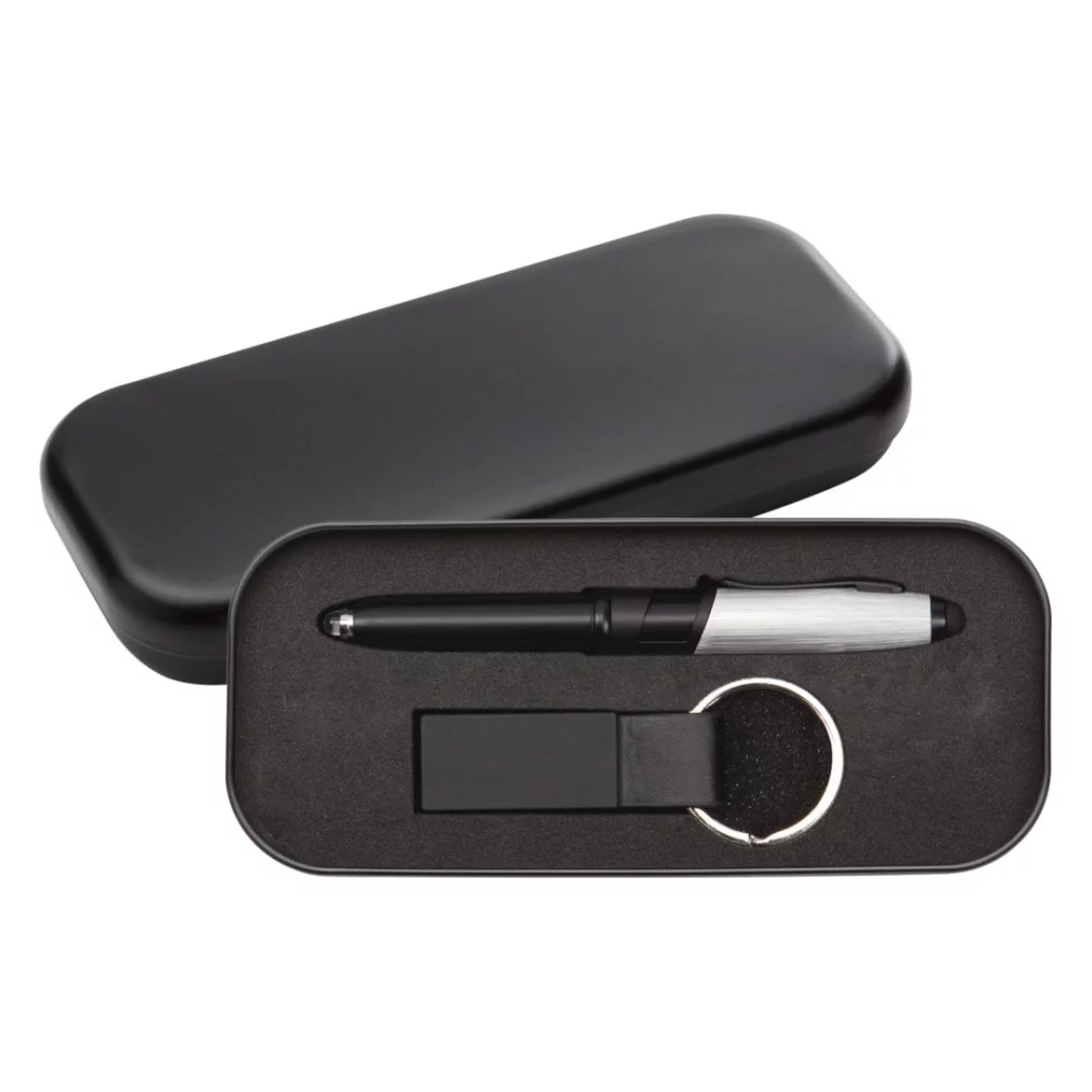 Ensemble cadeau Nano stylo/stylet/porte-clés - Argent