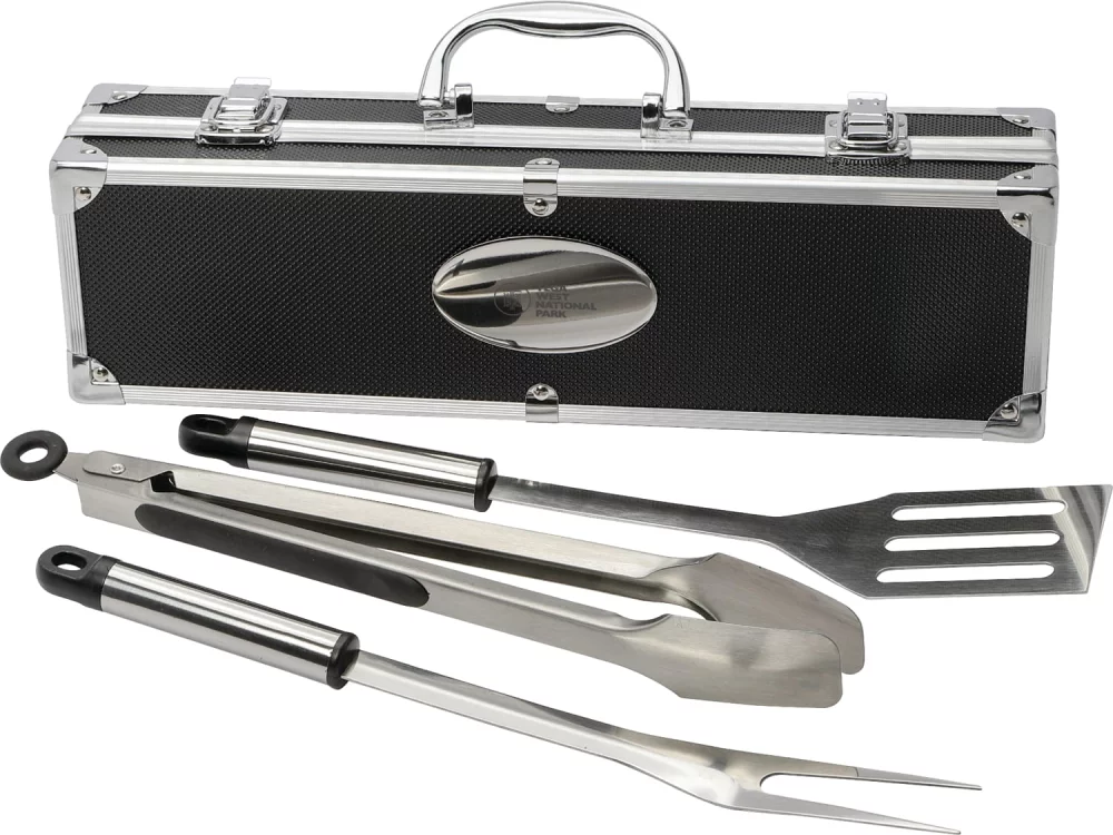 Ensemble de barbecue 3 pièces dans un étui en aluminium