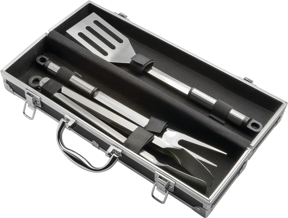 Ensemble de barbecue 3 pièces dans un étui en aluminium