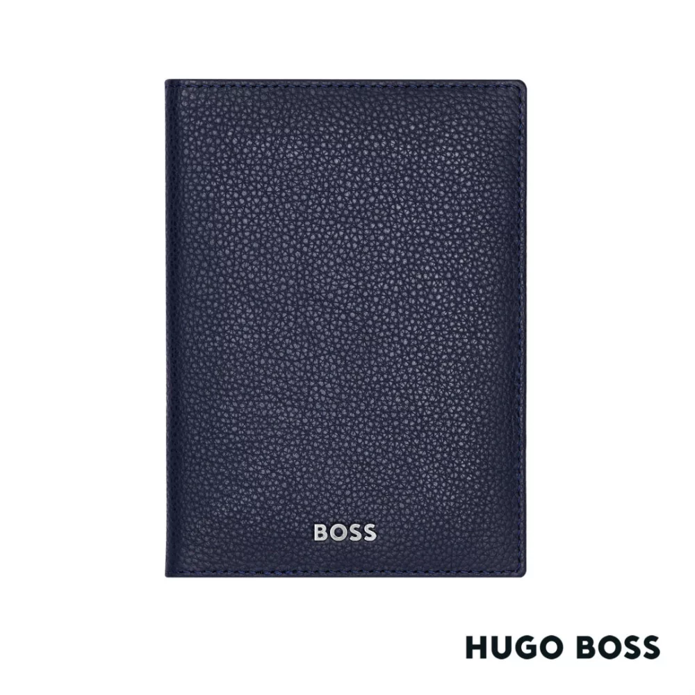 Hugo Boss® Classic Grained Passport Holder - Navy Blue