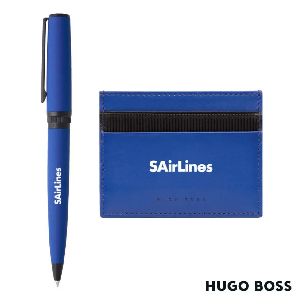 Hugo Boss® Porte-cartes Matrix / Stylo à bille Gear Matrix - Bleu