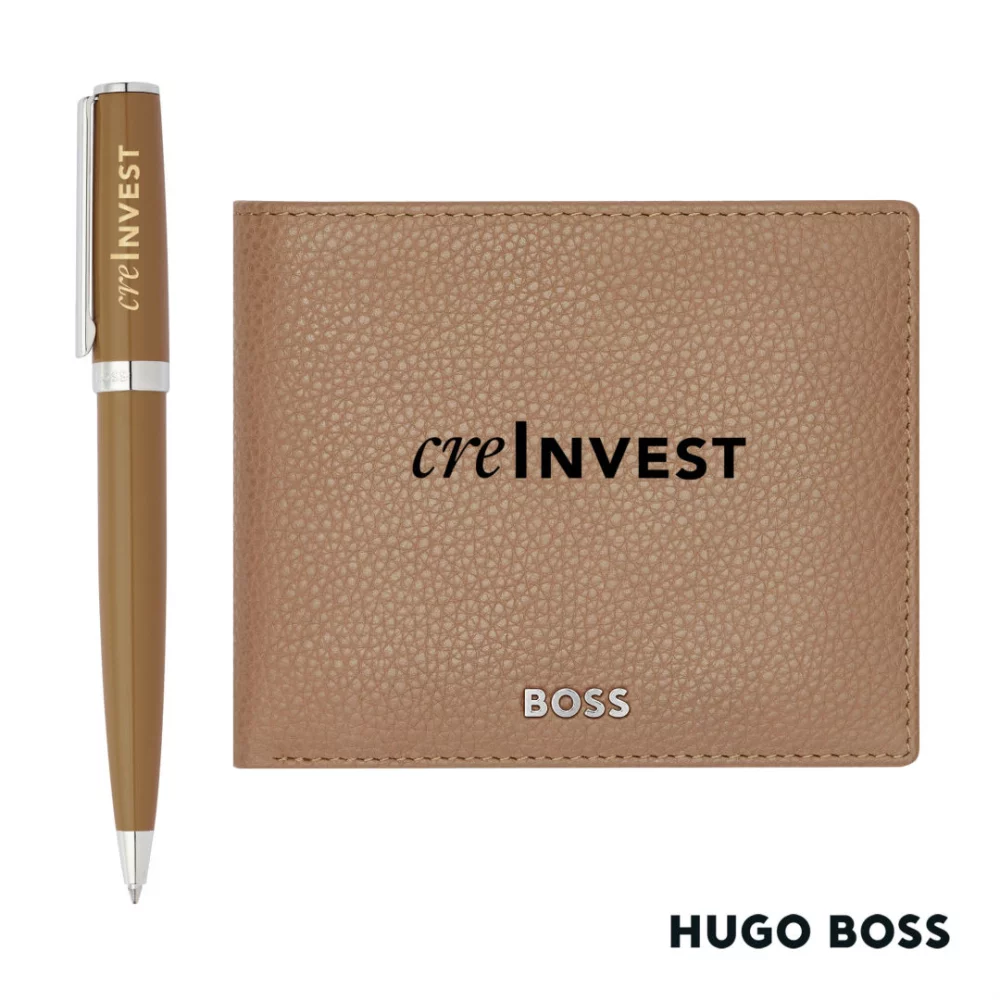 Ensemble stylo à bille et portefeuille Hugo Boss® - Camel
