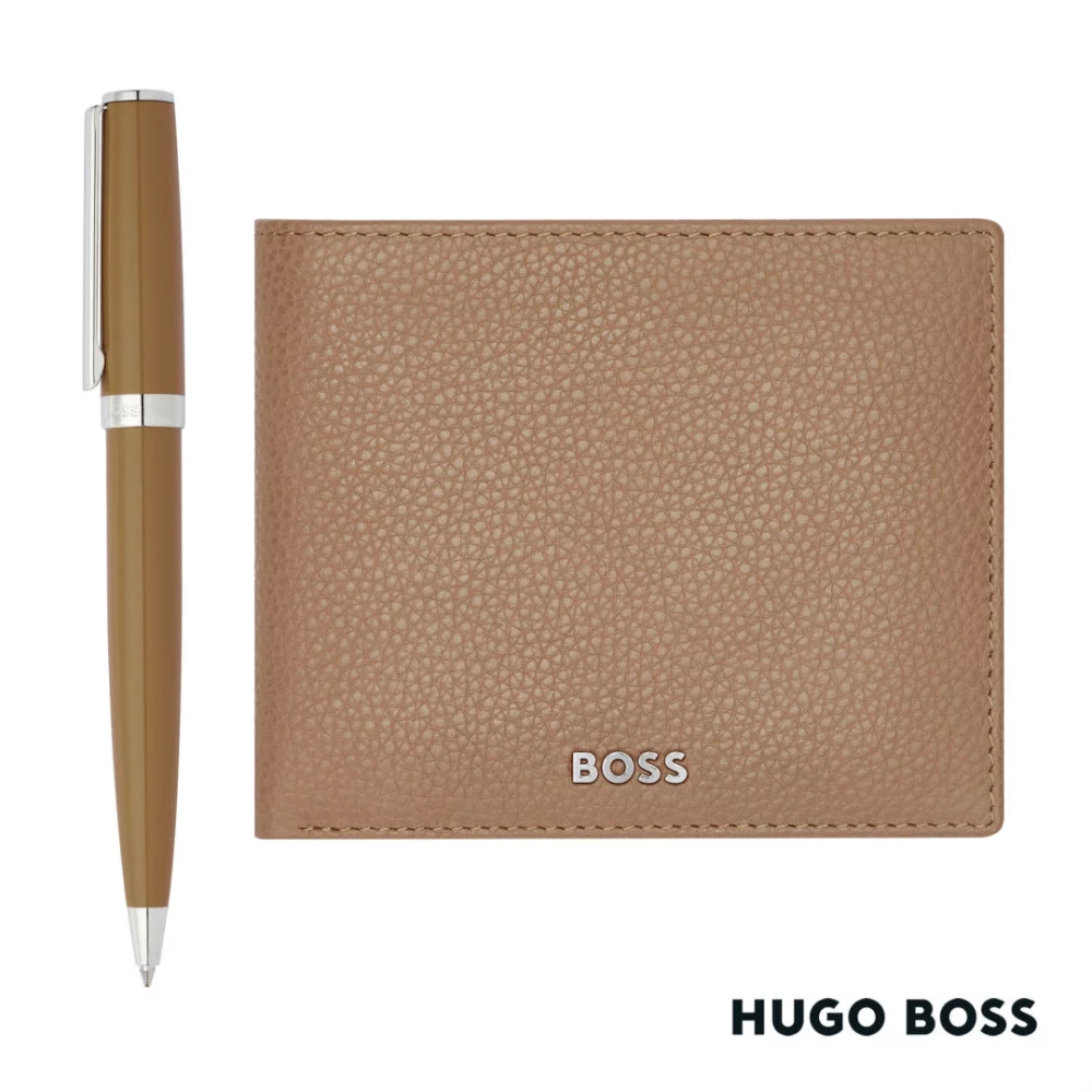 Ensemble stylo à bille et portefeuille Hugo Boss® - Camel