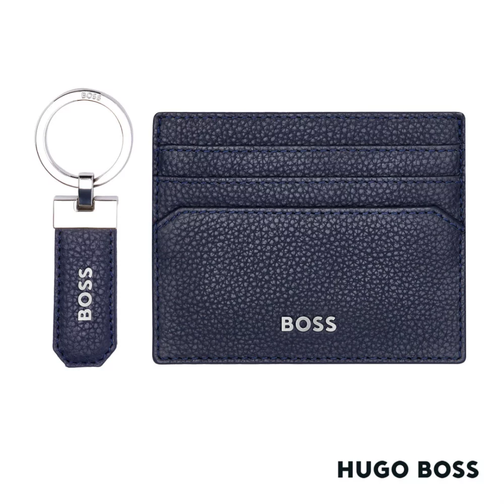 Hugo Boss® Classic Grained Key Ring & Card Holder Set - Navy
