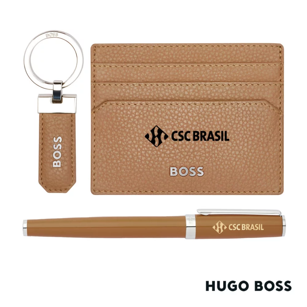 Hugo Boss® Fountain Pen, Key Ring & Card Holder Set - Camel