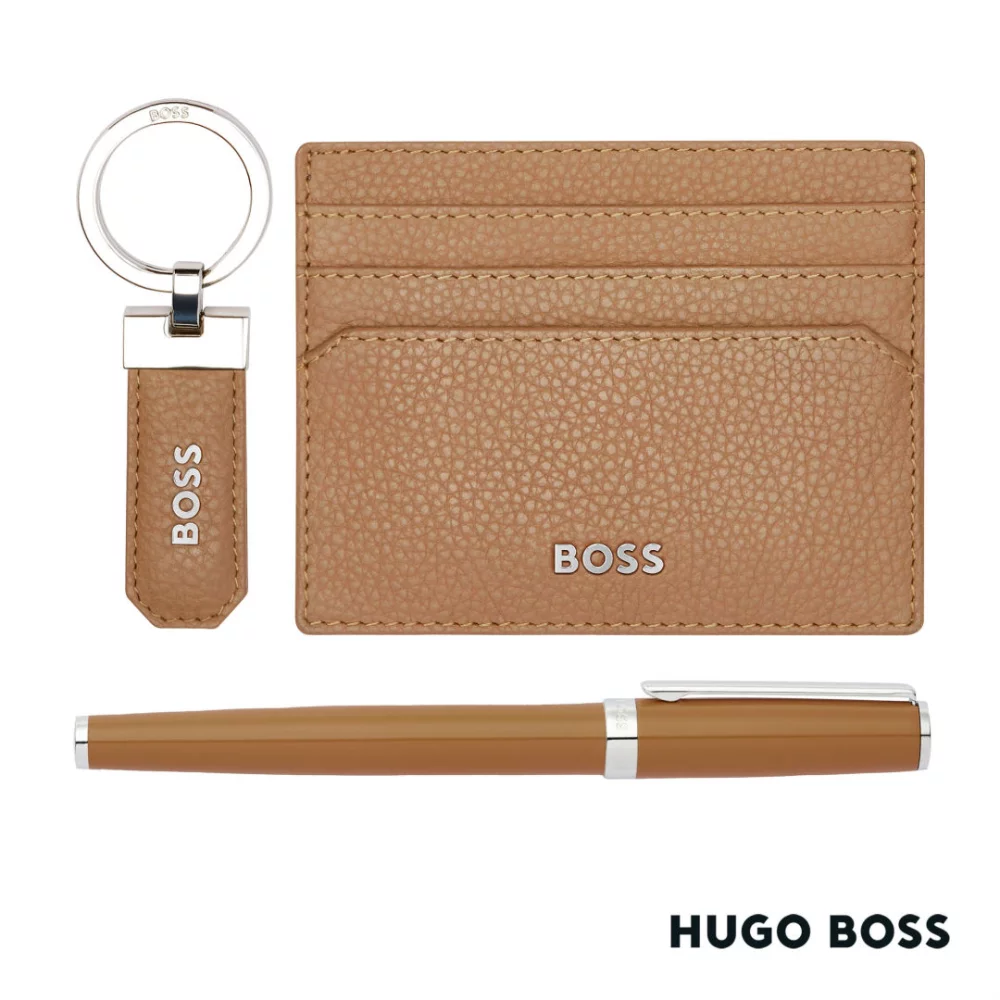 Hugo Boss® Fountain Pen, Key Ring & Card Holder Set - Camel