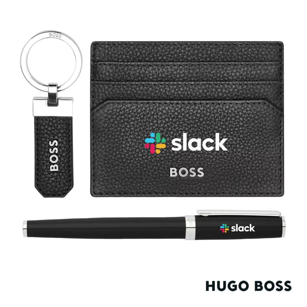 Hugo Boss® Rollerball Pen, Key Ring & Card Holder Set - Black