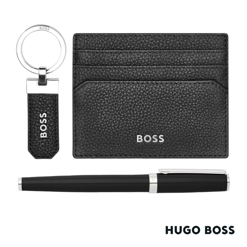 Hugo Boss® Rollerball Pen, Key Ring & Card Holder Set - Black