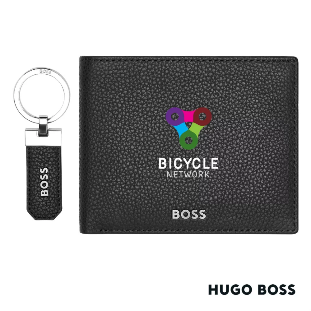 Hugo Boss® Classic Grained Key ring & Wallet Set - Black