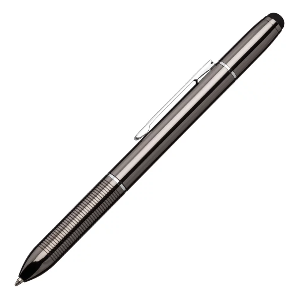 Stylo à bille/stylet à mécanisme de rotation en métal - métal gris anthracite