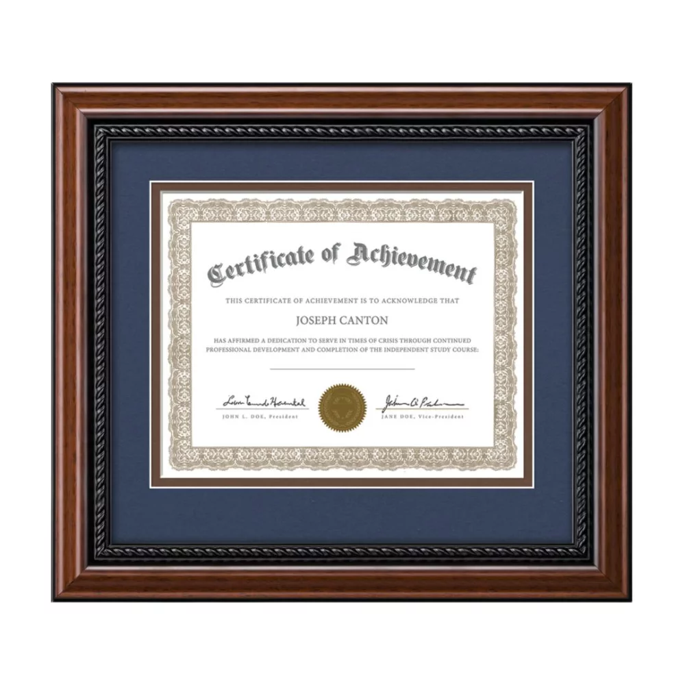 Weyden Certificate Frame - Walnut/Midnight Blue 8½"x11"