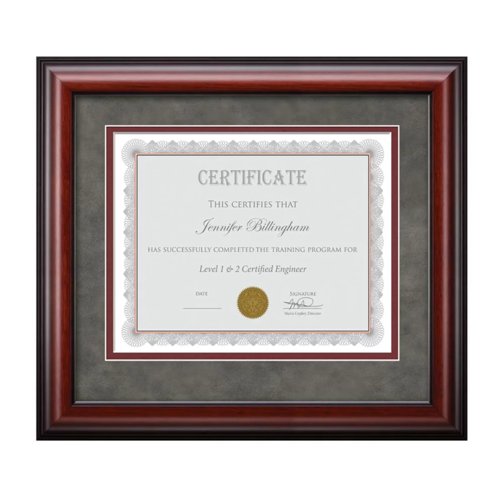 Cadre de certificat Addington - Acajou/Suède étain 8½"x11"