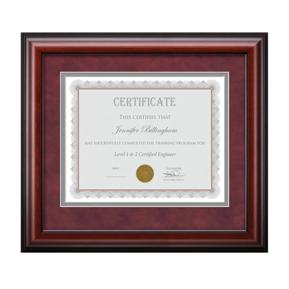 Addington Cert Frame - Mahogany/Burgundy Suede 8½"x11"