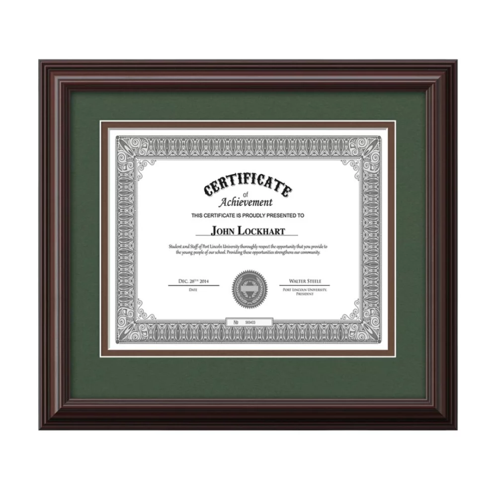 Cadre de certificat Cottingham - Acajou/Vert forêt 8½"x11"