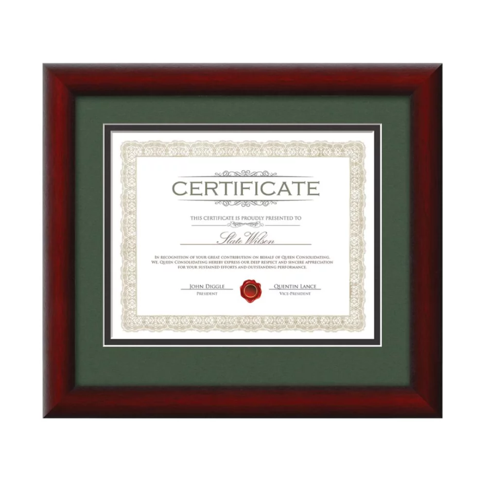 Cottingham Certificate Frame - Mahogany/Forest Green 8½"x11"