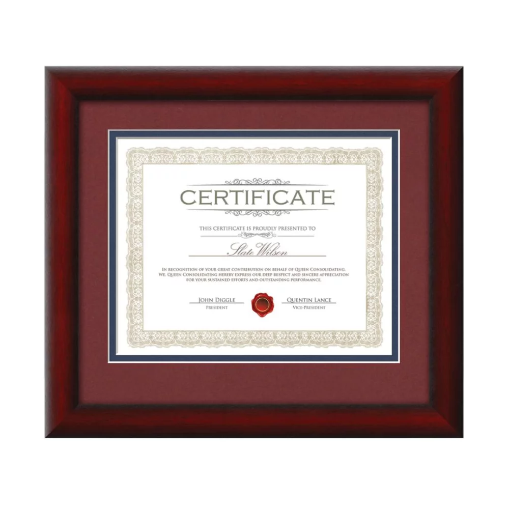 Cadre de certificat Cottingham - Acajou/Cramoisi 8½"x11"