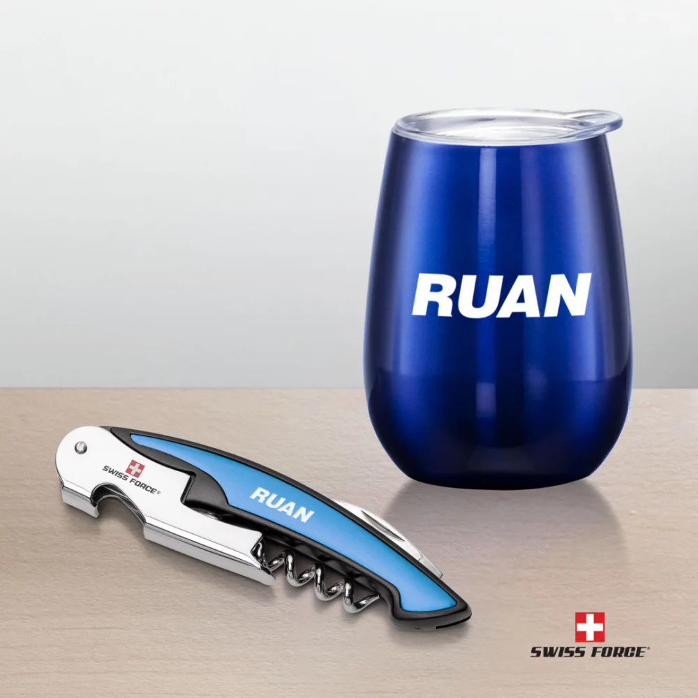 Ensemble cadeau de vin Rosette Swiss Force® - Bleu