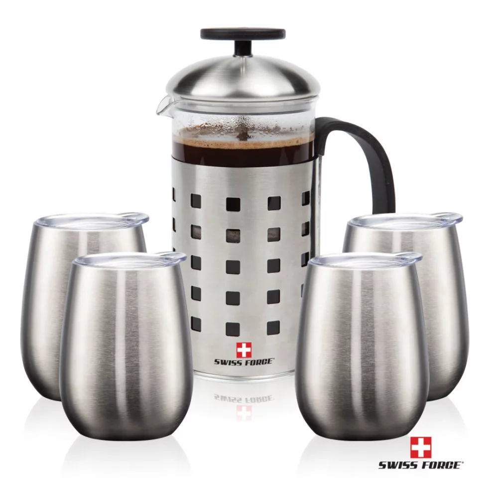 Presse à café Swiss Force® et 4 tasses Vivaldi - Ensemble de 5