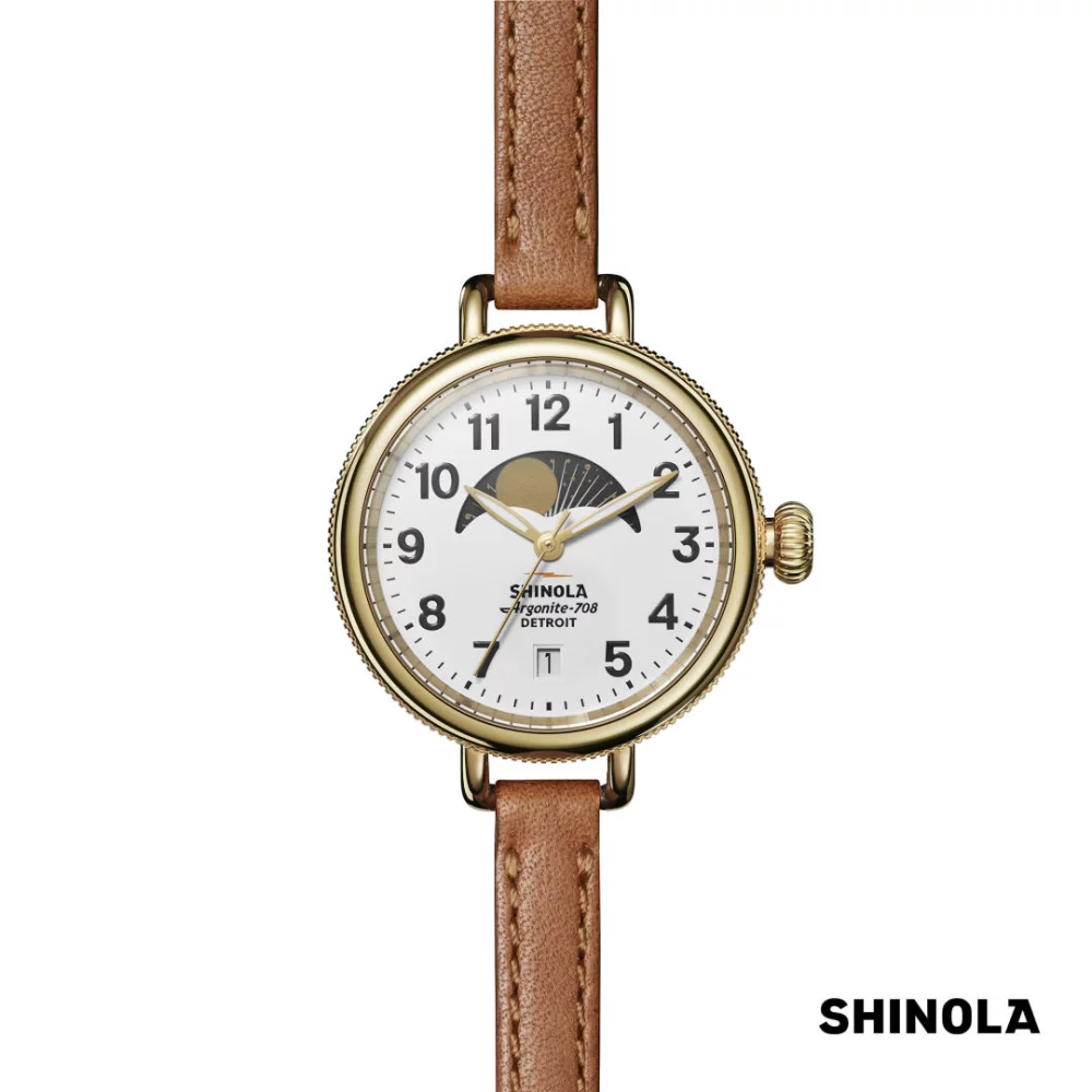 Montre Shinola® Birdy Moonphase - 34mm Blanc/Bourbon