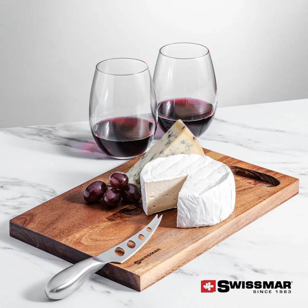 Planche en acacia Swissmar® & 2 verres à vin sans pied Carlita